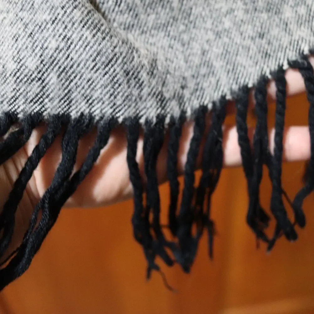 Vintage Black & Gray Gradient Ombre Scarf with Fringe Warm Winter